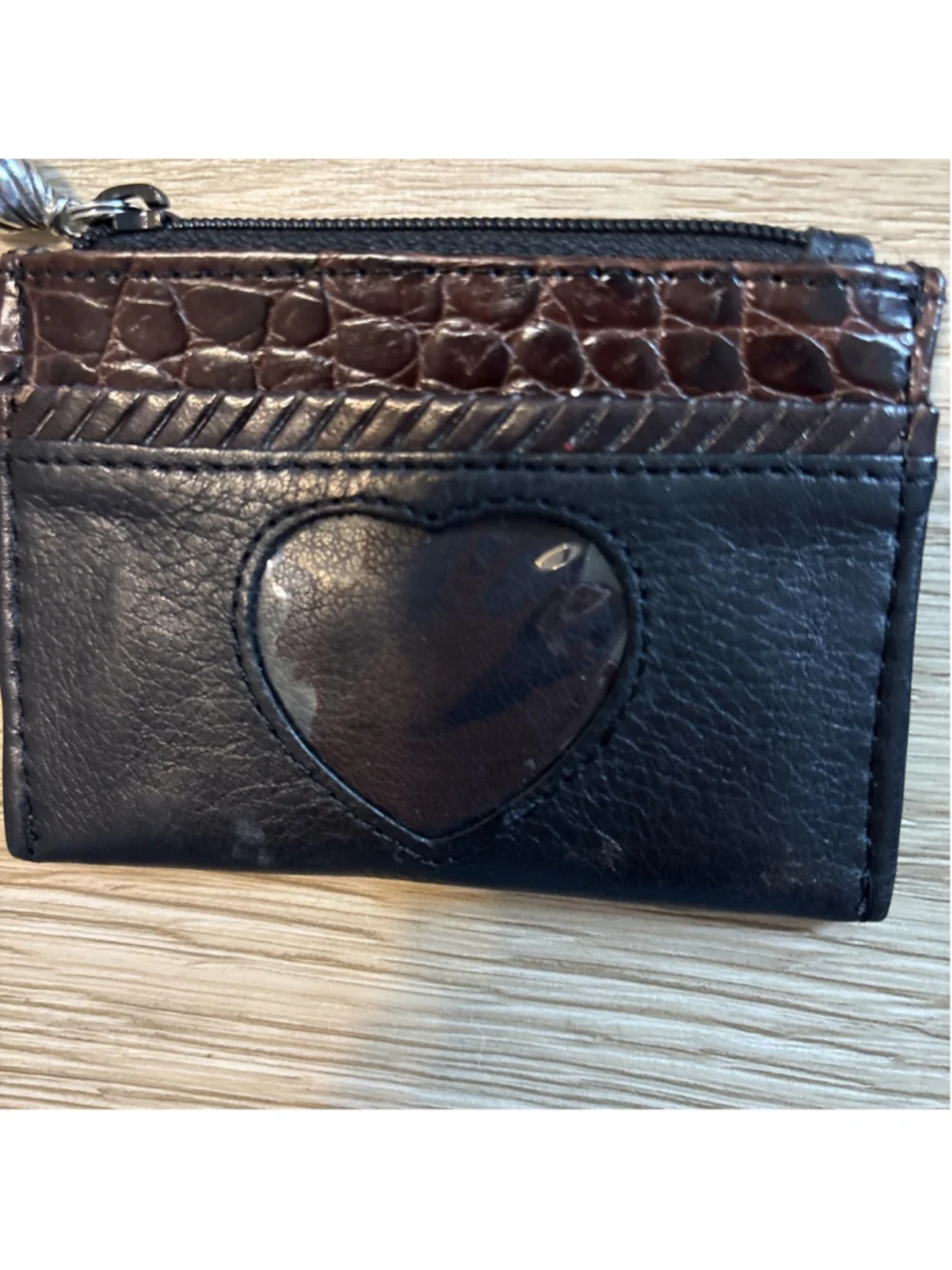 Vintage Brighton Leather Coin Purse Black With Brown Croc Embossed Trim